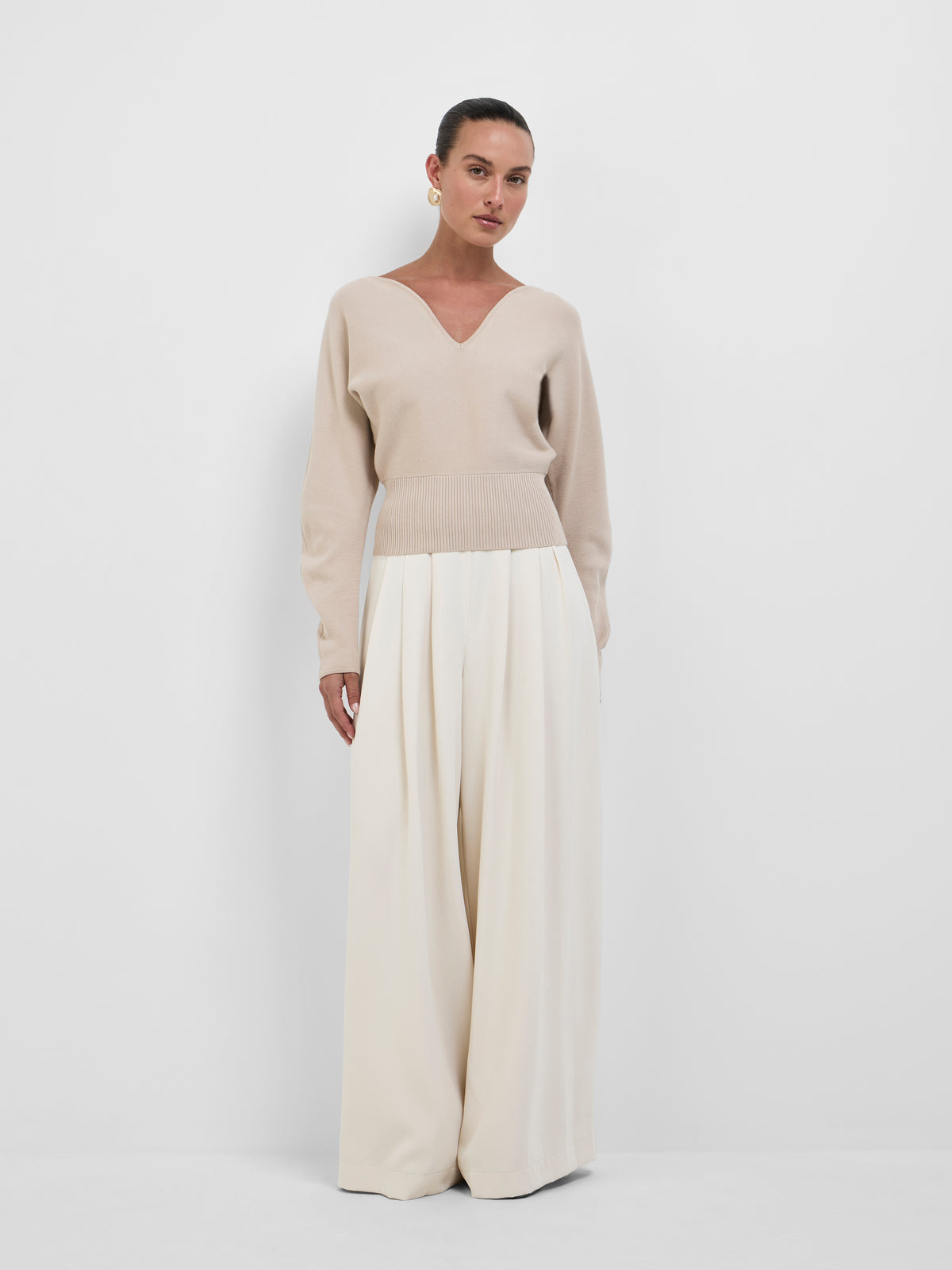 Daphne Knit Top Fawn | V Neck Knit Top | SHEIKE