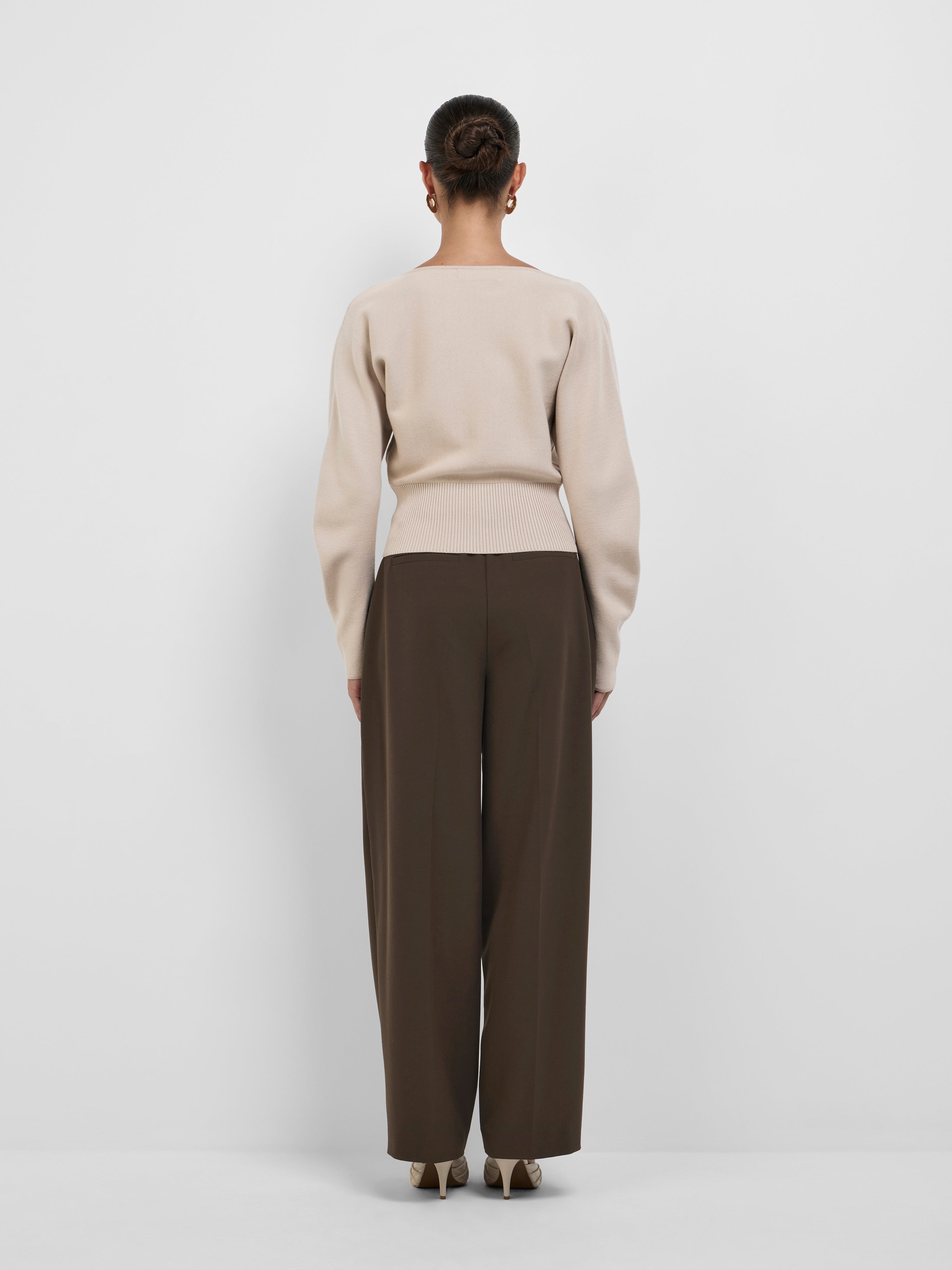 Daphne Knit Top Fawn | V Neck Knit Top | SHEIKE