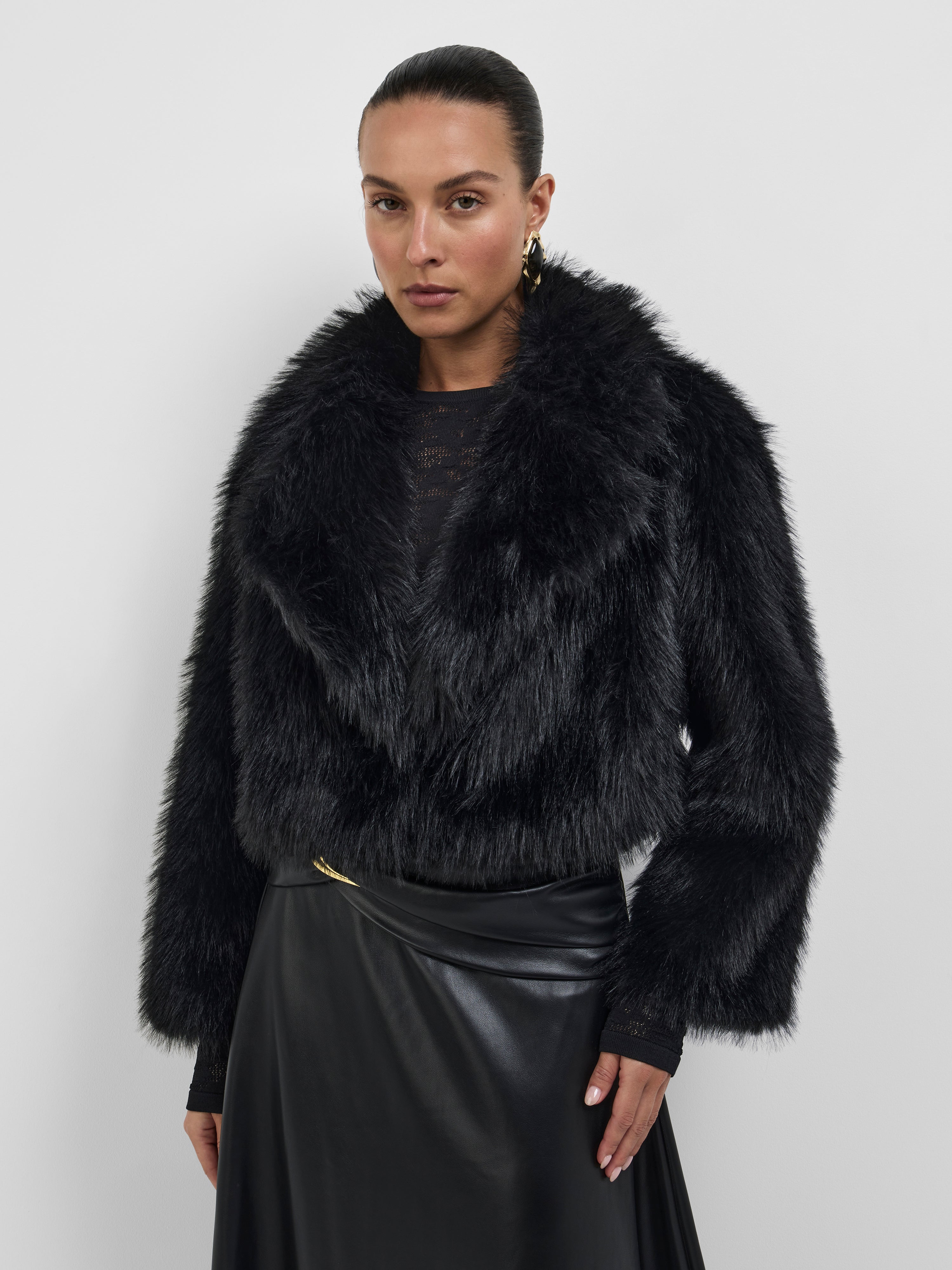 Alora Fur Jacket Black | Faux Fur Coat | SHEIKE