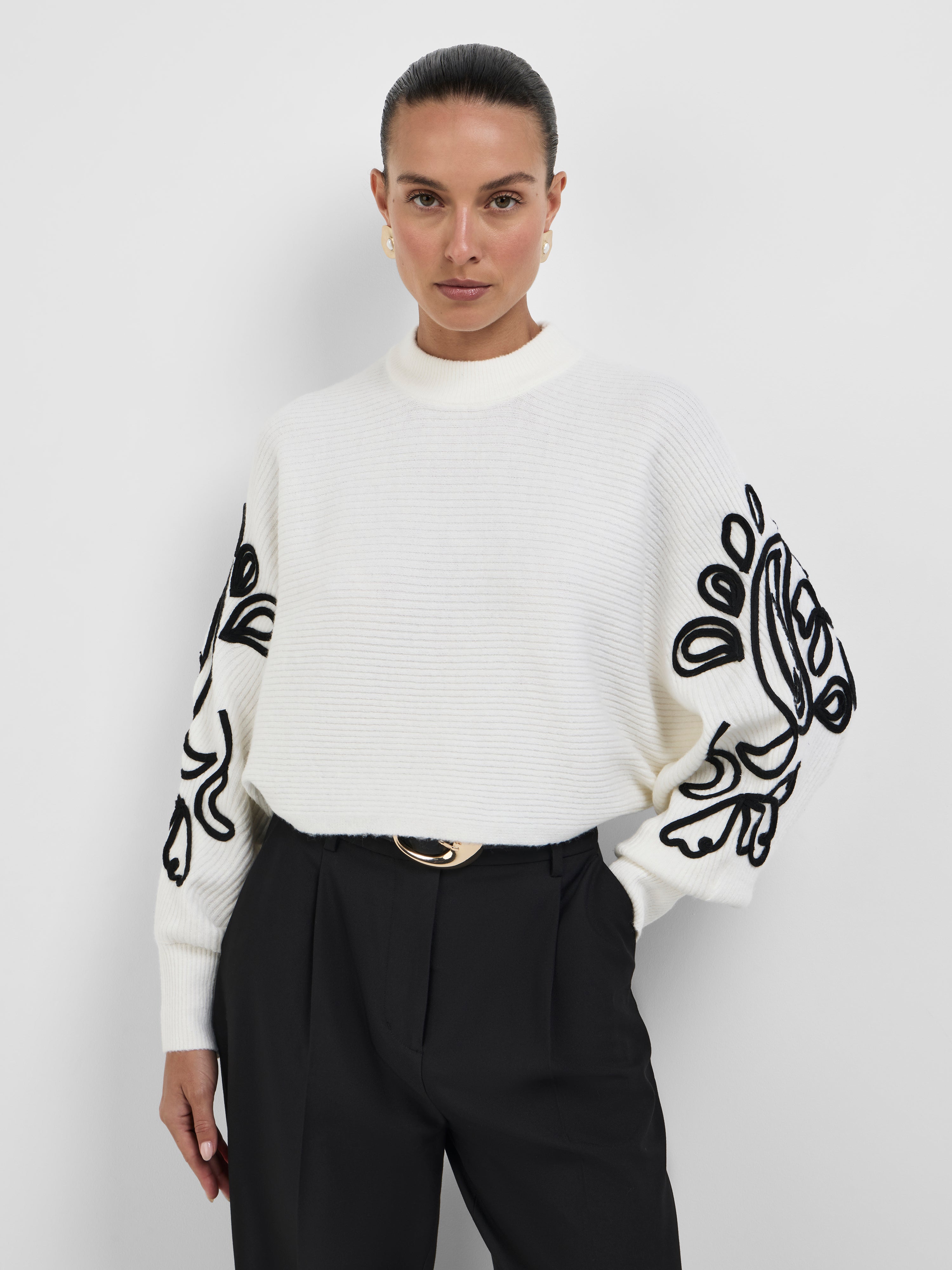 Kendall Knit Jumper Ivory | Embroidery Detail Knit | SHEIKE