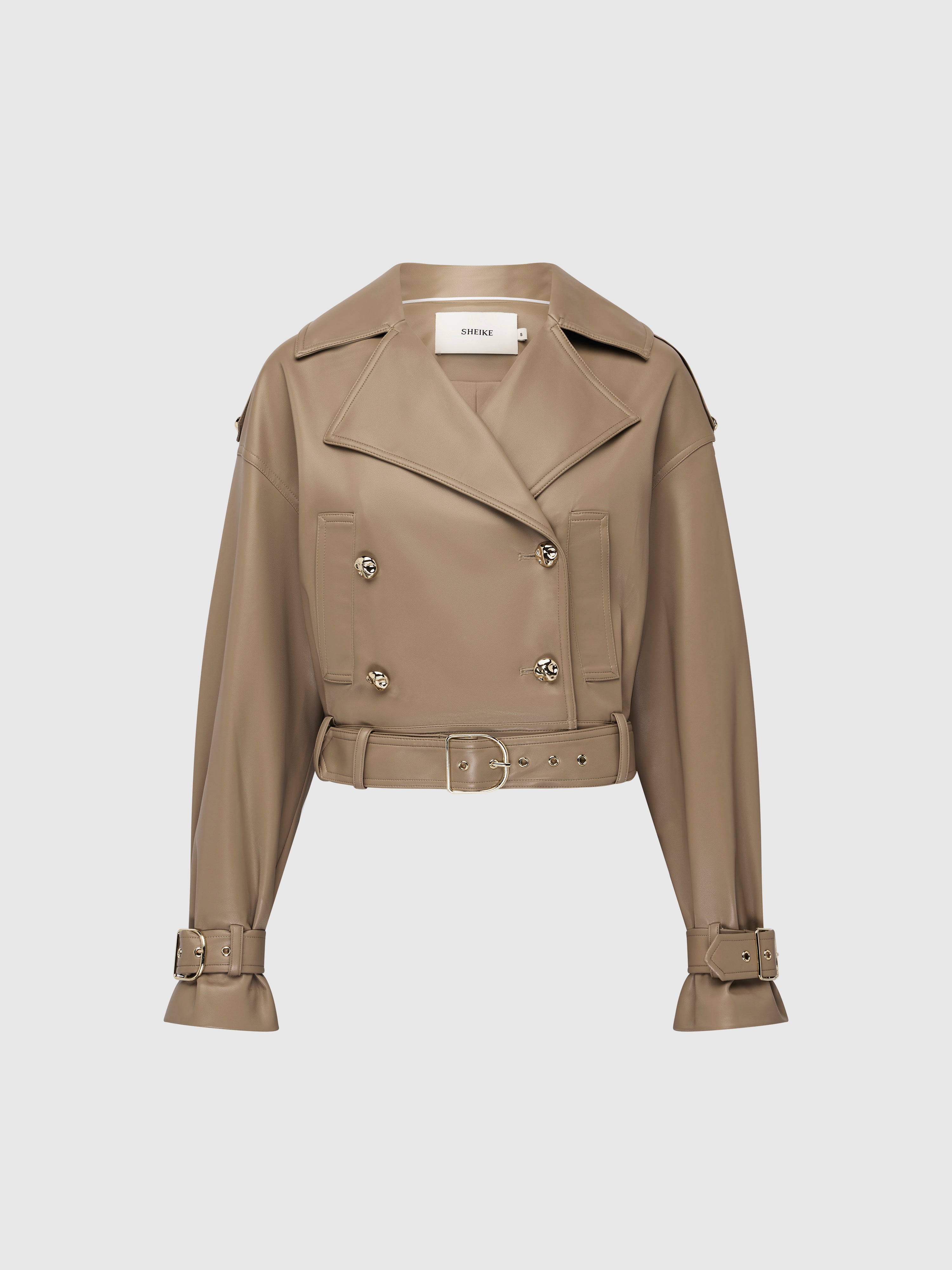 Melanie Cropped Jacket Fawn | PU Leather Jacket | SHEIKE