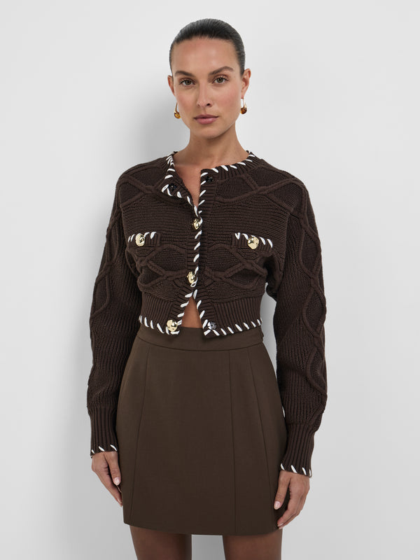 Size8 SHEIKE Margot Knit Cardigan Chocolate 1008650 Close Up Image