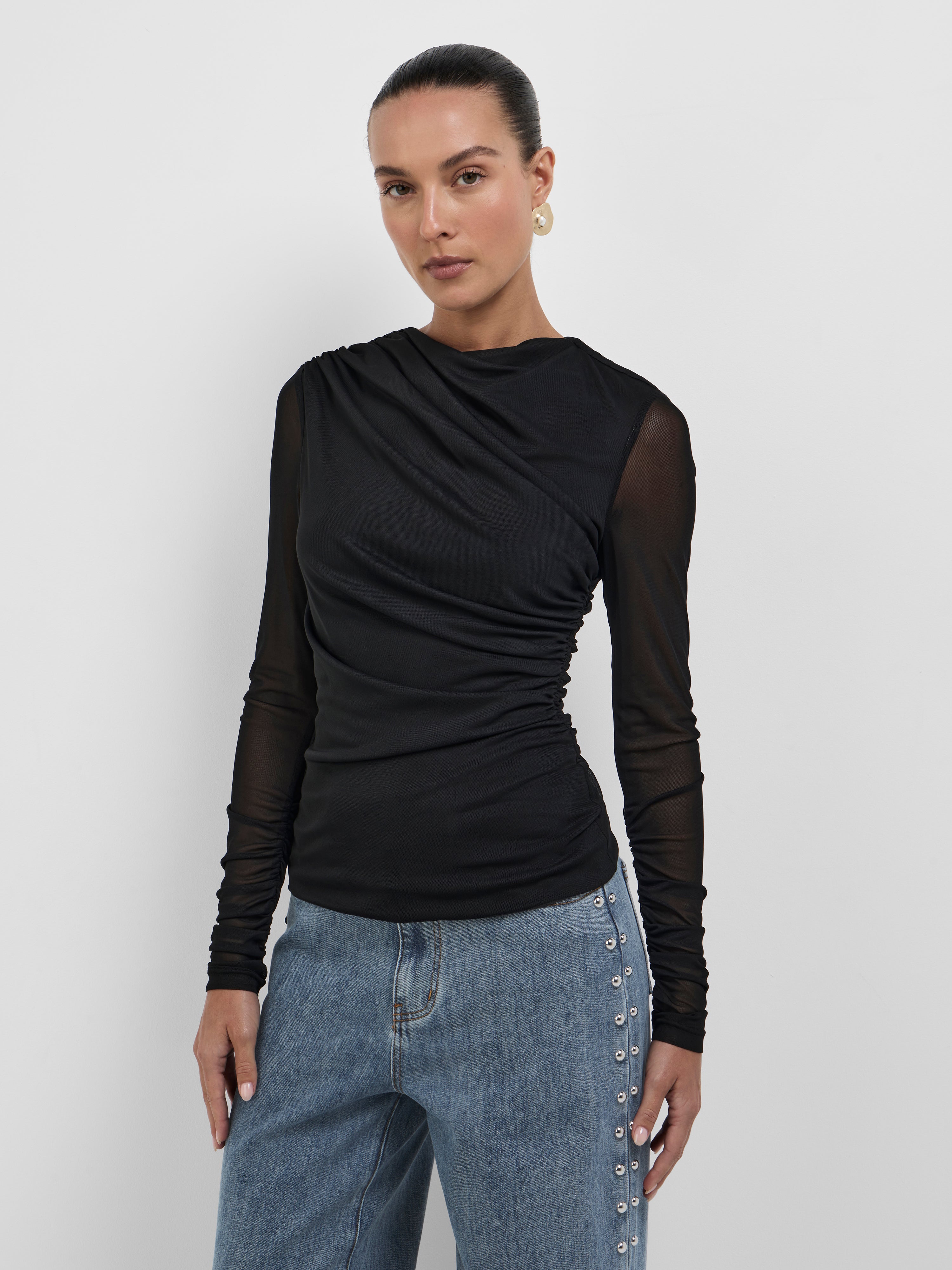 Midnights Top Black | Mesh Long Sleeve Top | SHEIKE