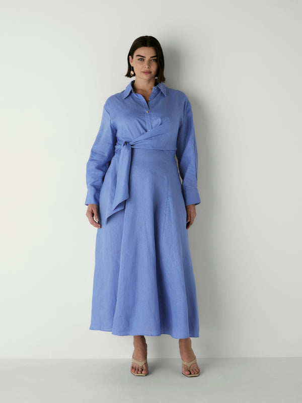 FAYE SHIRT DRESS, front view on size 16 model