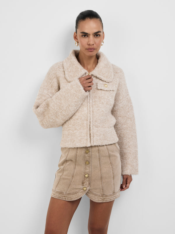 MORGAN KNIT JACKET, close-up detail on size 8 model