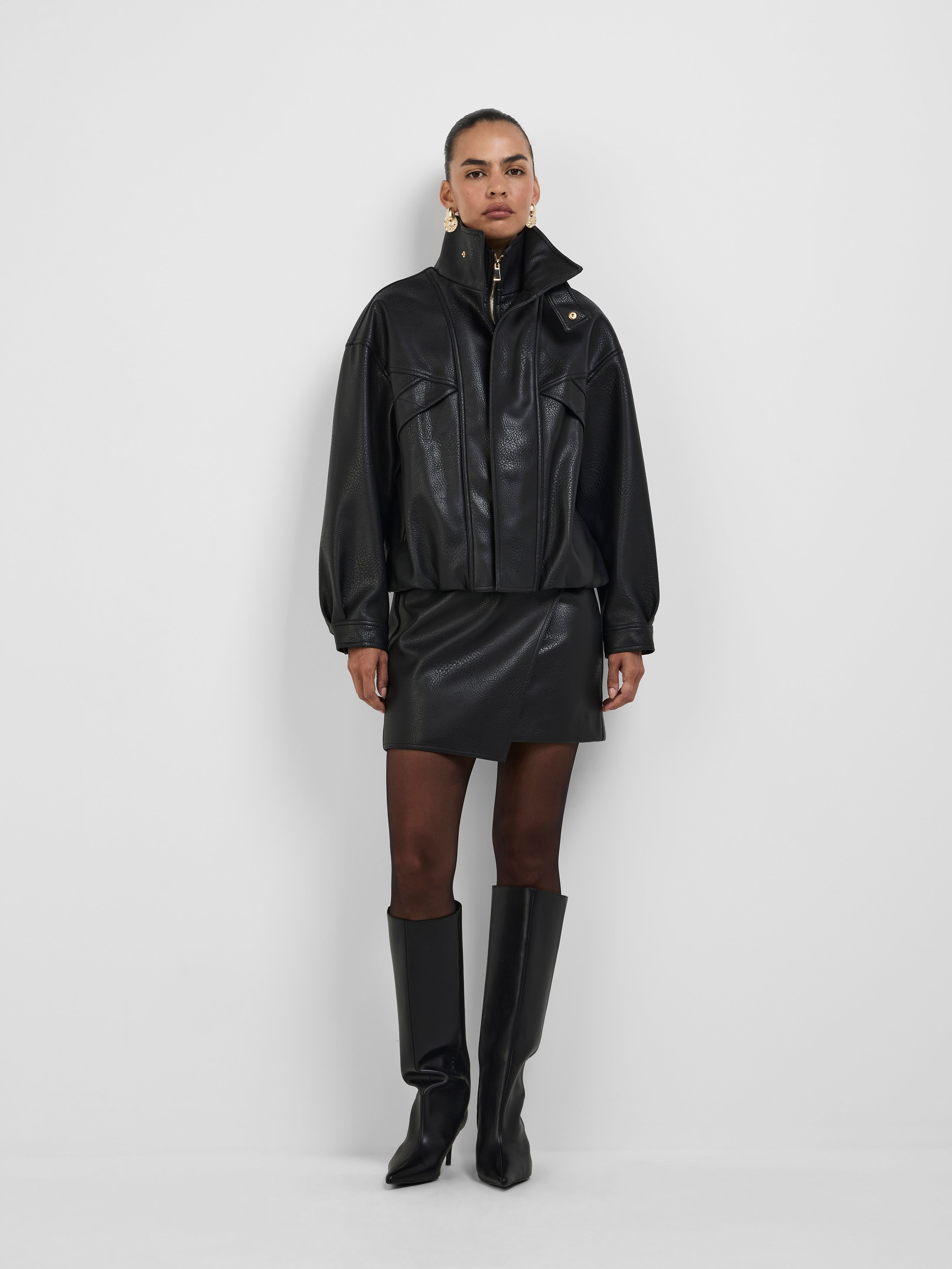 Keely Bomber Jacket Black | PU Leather Jacket | SHEIKE