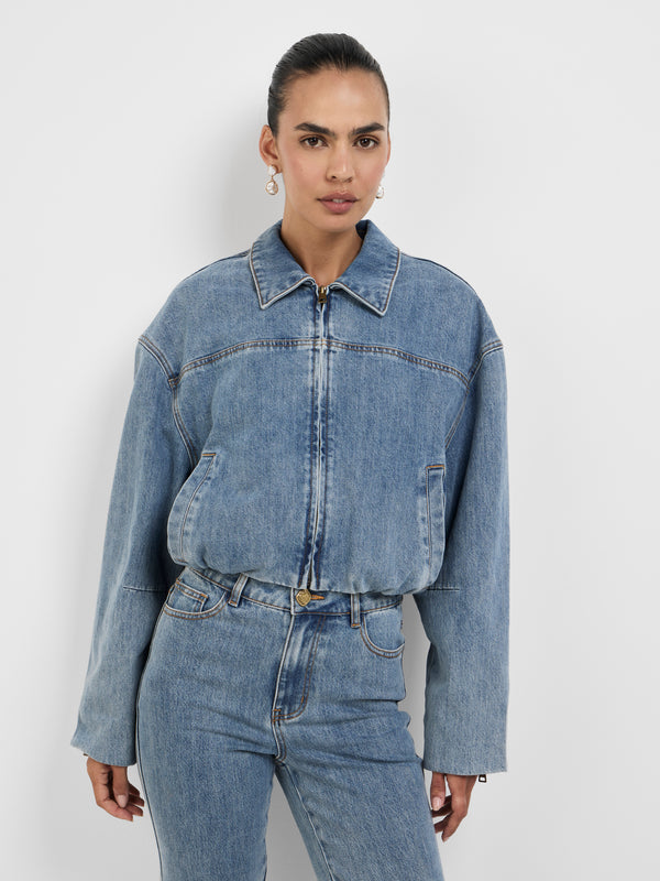 ELLIE BOMBER JACKET, close-up detail on size 8 model