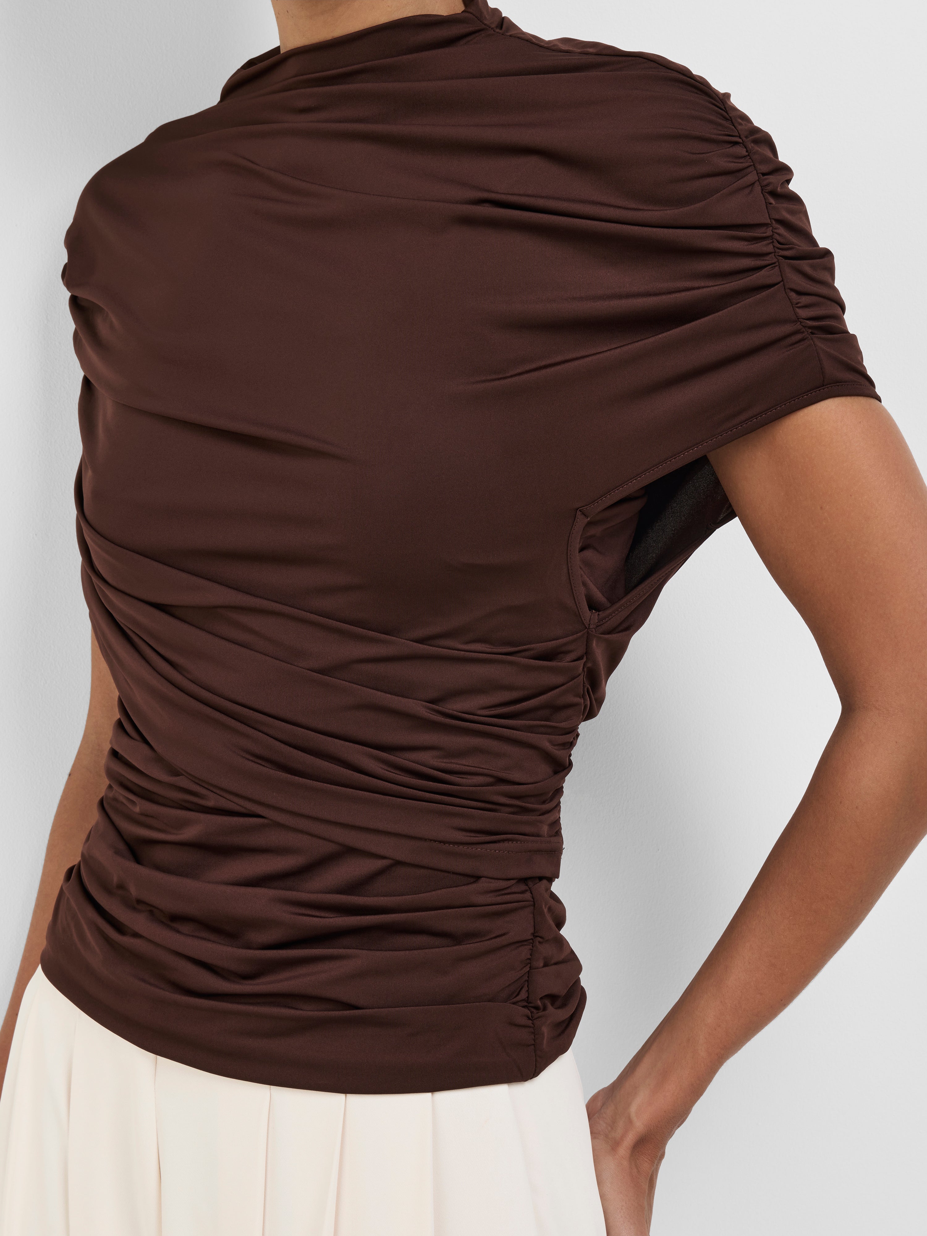 トップス Venica Twist drape tops brown Valentina Top Espresso | Shrug Overlay Top | SHEIKE