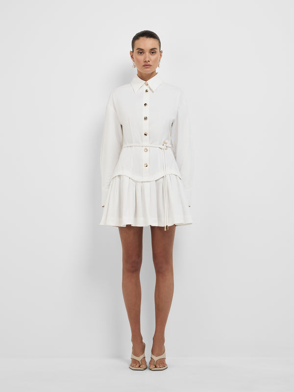 ANESKA MINI SHIRT DRESS, front view on size 8 model