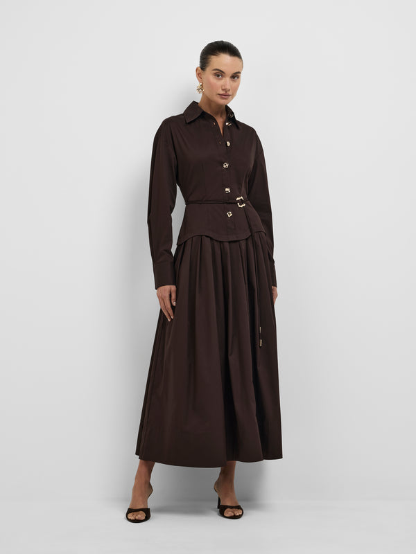ANESKA MIDI SHIRT DRESS, front view on size 8 model