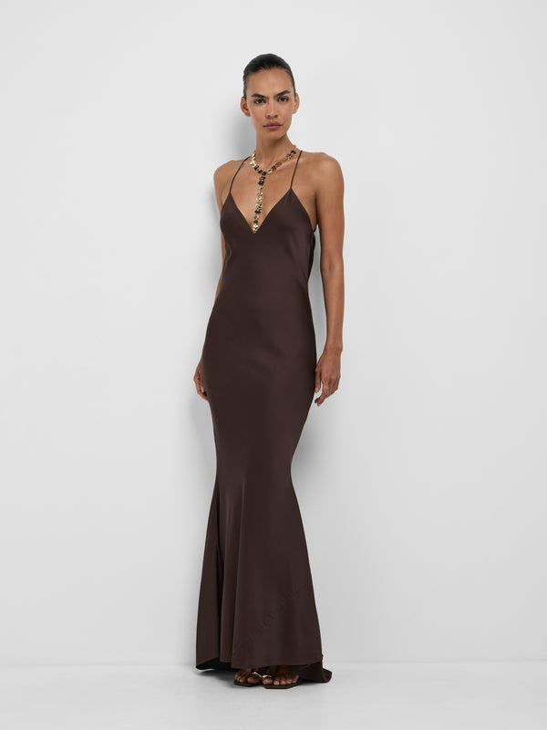SHEIKE Blair Gown Chocolate 1008637 Styled Front Image