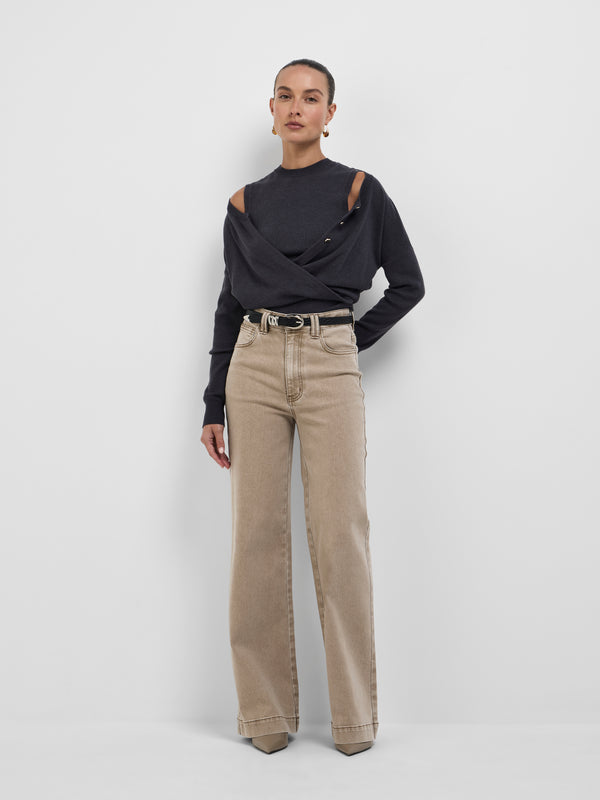 SHEIKE Winona Knit Top Charcoal 1008862 Styled Front Image