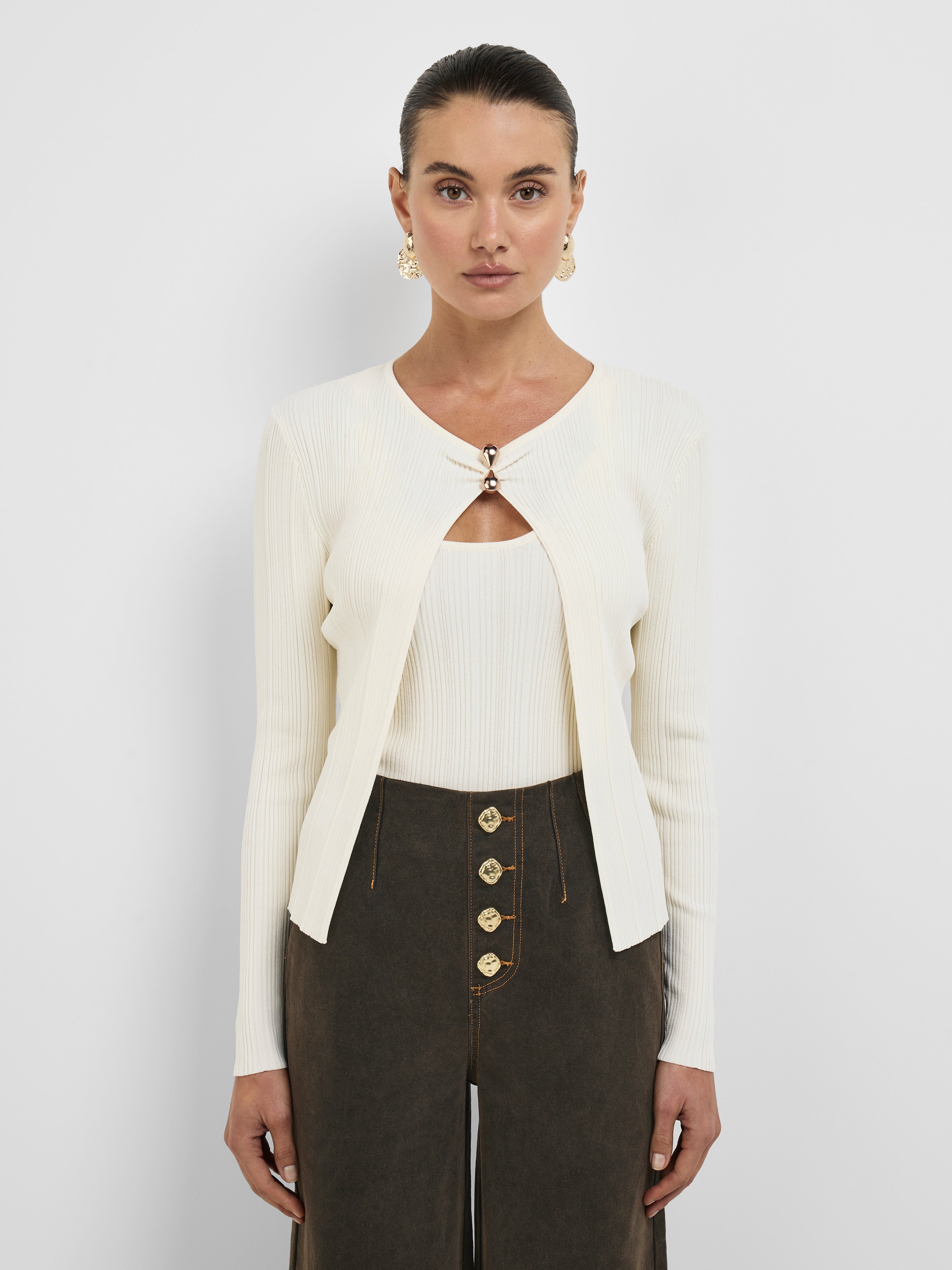 Zola Knit Top Ivory | Detachable Cardigan | SHEIKE