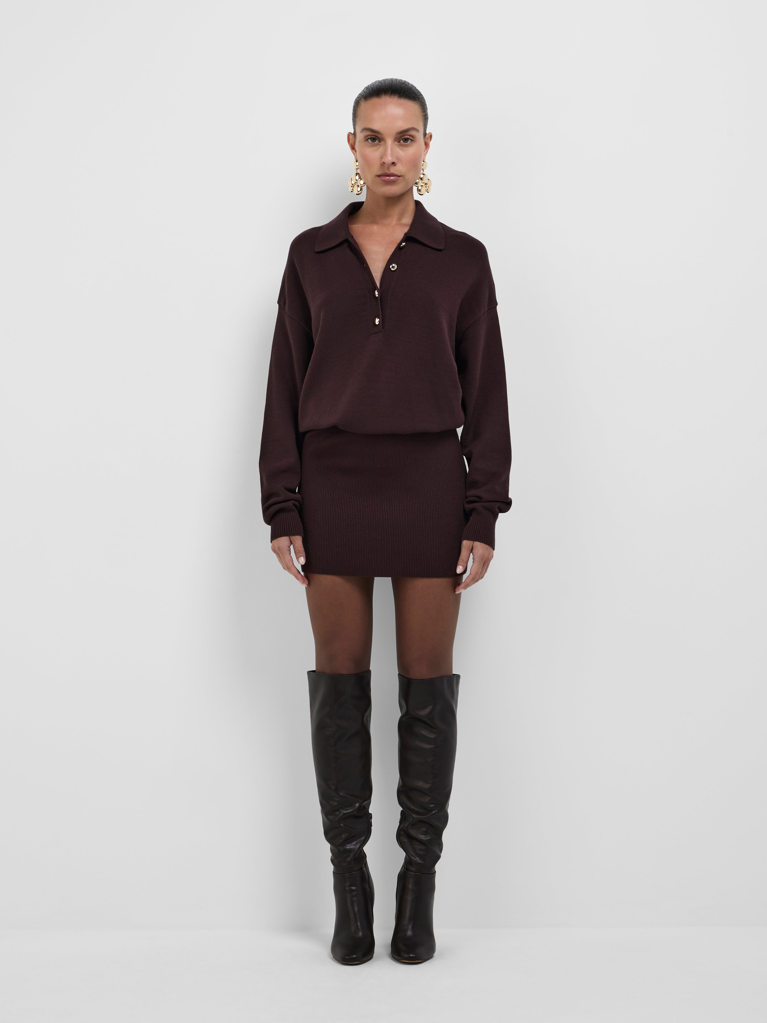 Evie Knit Dress Chocolate | Knit Mini Dress | SHEIKE