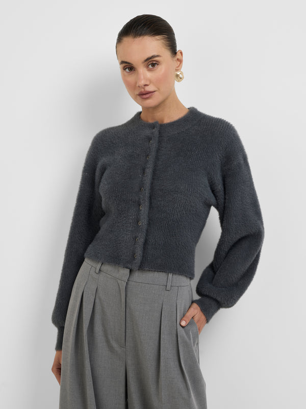 LORI CARDIGAN, close-up detail on size 8 model