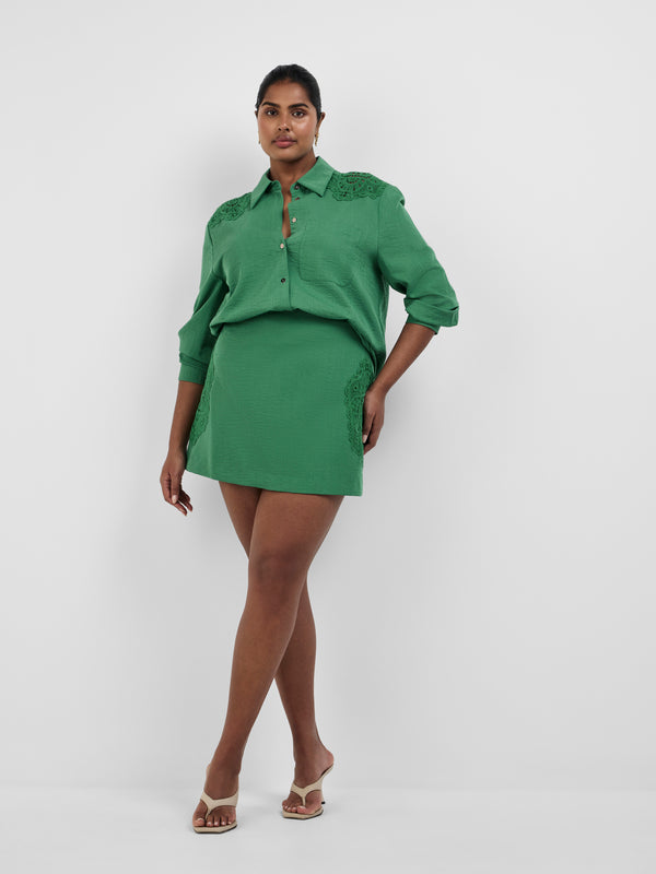 AMELIA MINI SKIRT, front view on size 16 model