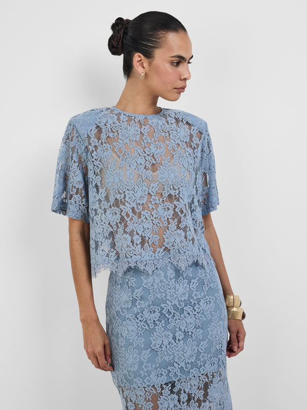 HARLOW LACE T-SHIRT, close-up detail on size 8 model