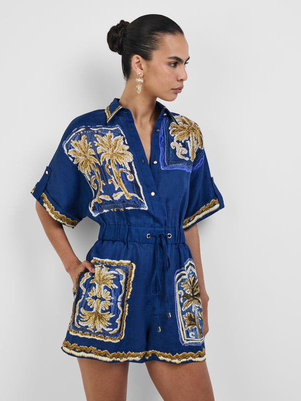 PATCHWORK PALM PLAYSUIT, close-up detail
