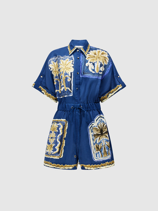 PATCHWORK PALM PLAYSUIT, flat lay