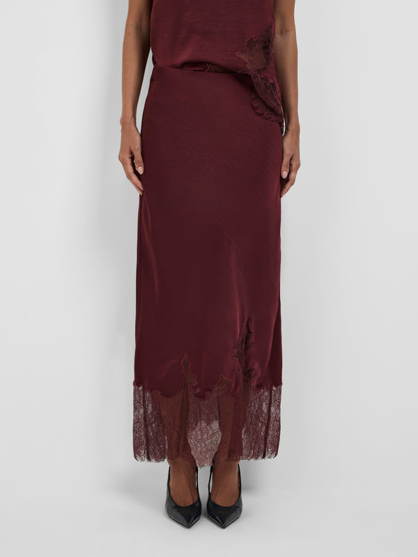 MIYAH SATIN SKIRT, close-up detail on size 8 model