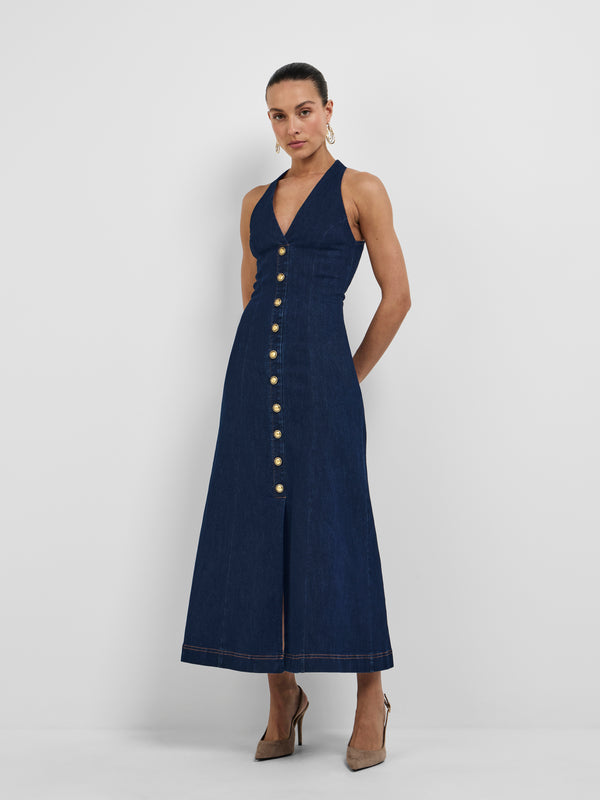 AURORA MIDI DRESS, front view on size 8 model