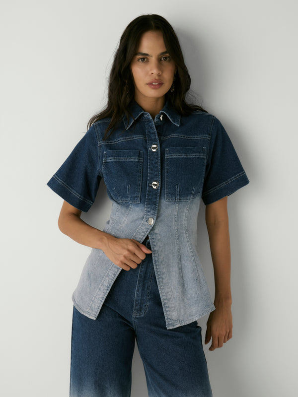 AMBRA SHIRT, close-up detail on size 8 model