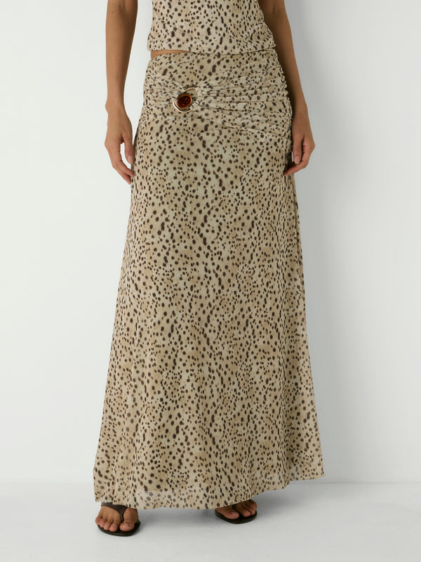ELARA MAXI SKIRT, close-up detail on size 8 model