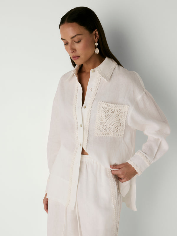 WHITLEY SHIRT, close-up detail on size 8 model