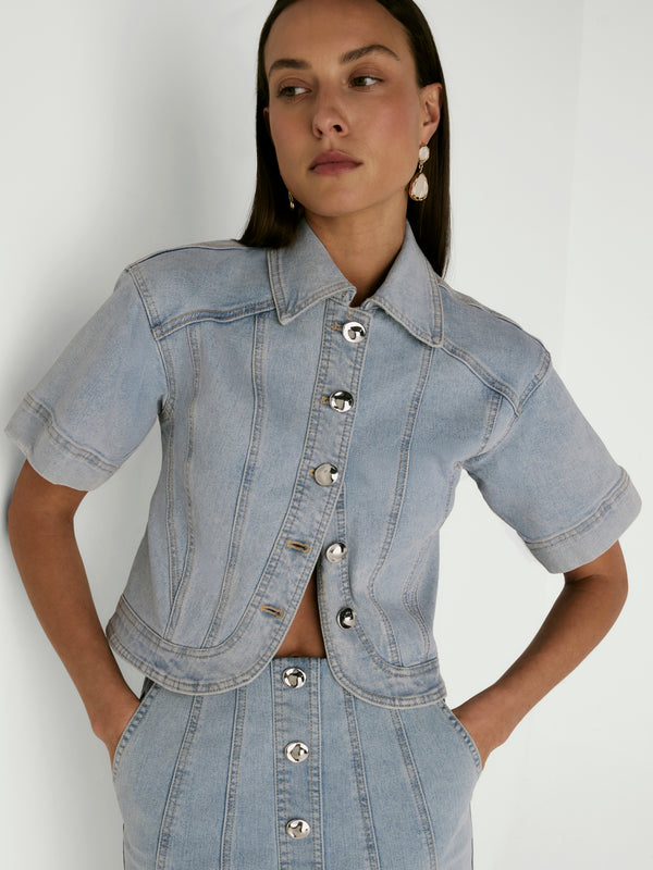 MABEL SHIRT, close-up detail on size 8 model