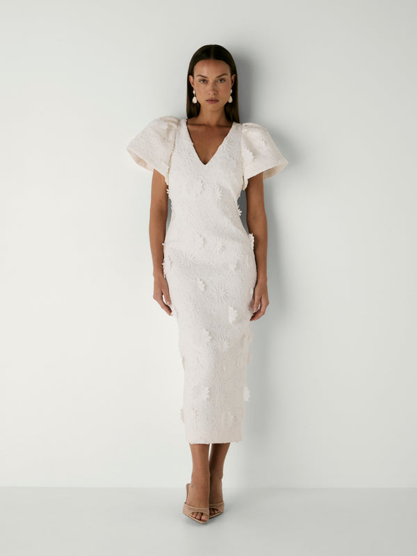 VALETTA MIDI DRESS, front view on size 8 model
