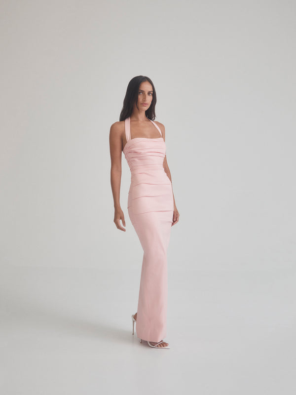CARRIE GOWN IN PINK STYLED IMAGE
