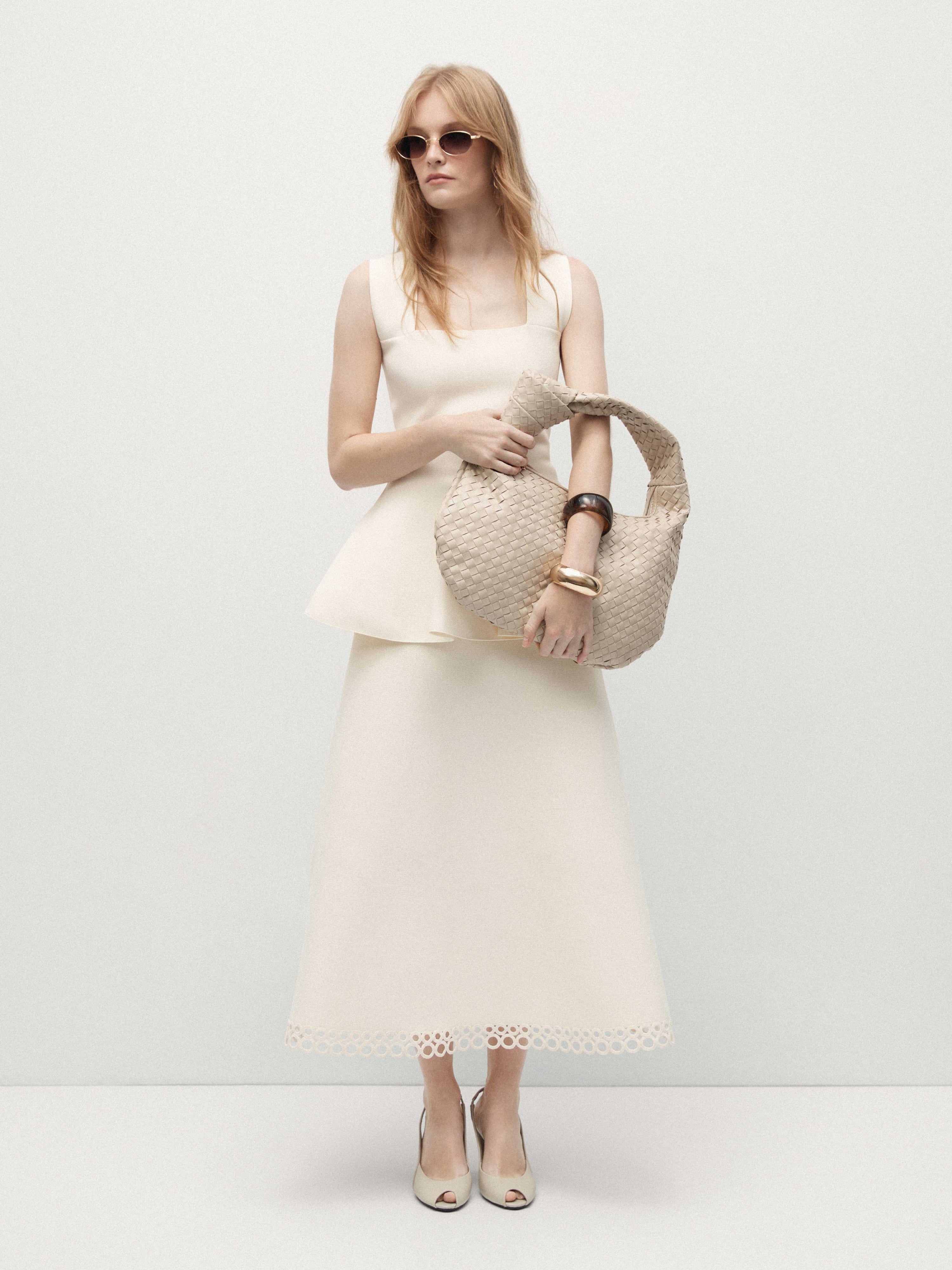 Stephanie Skirt Ivory | A-line Knit Midi Skirt | SHEIKE