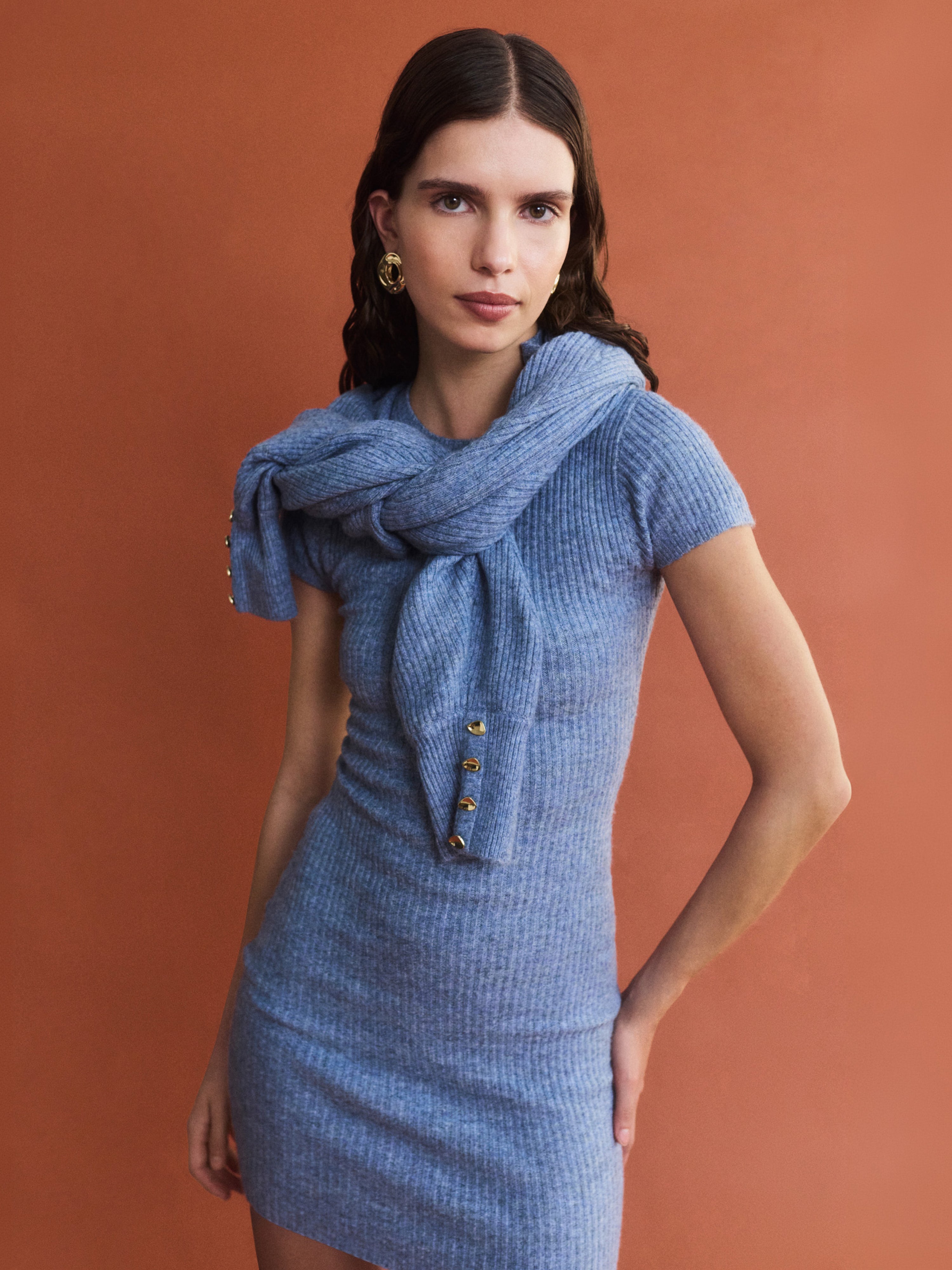 Arina Mini Dress Set Blue | Knit Mini Dress | SHEIKE