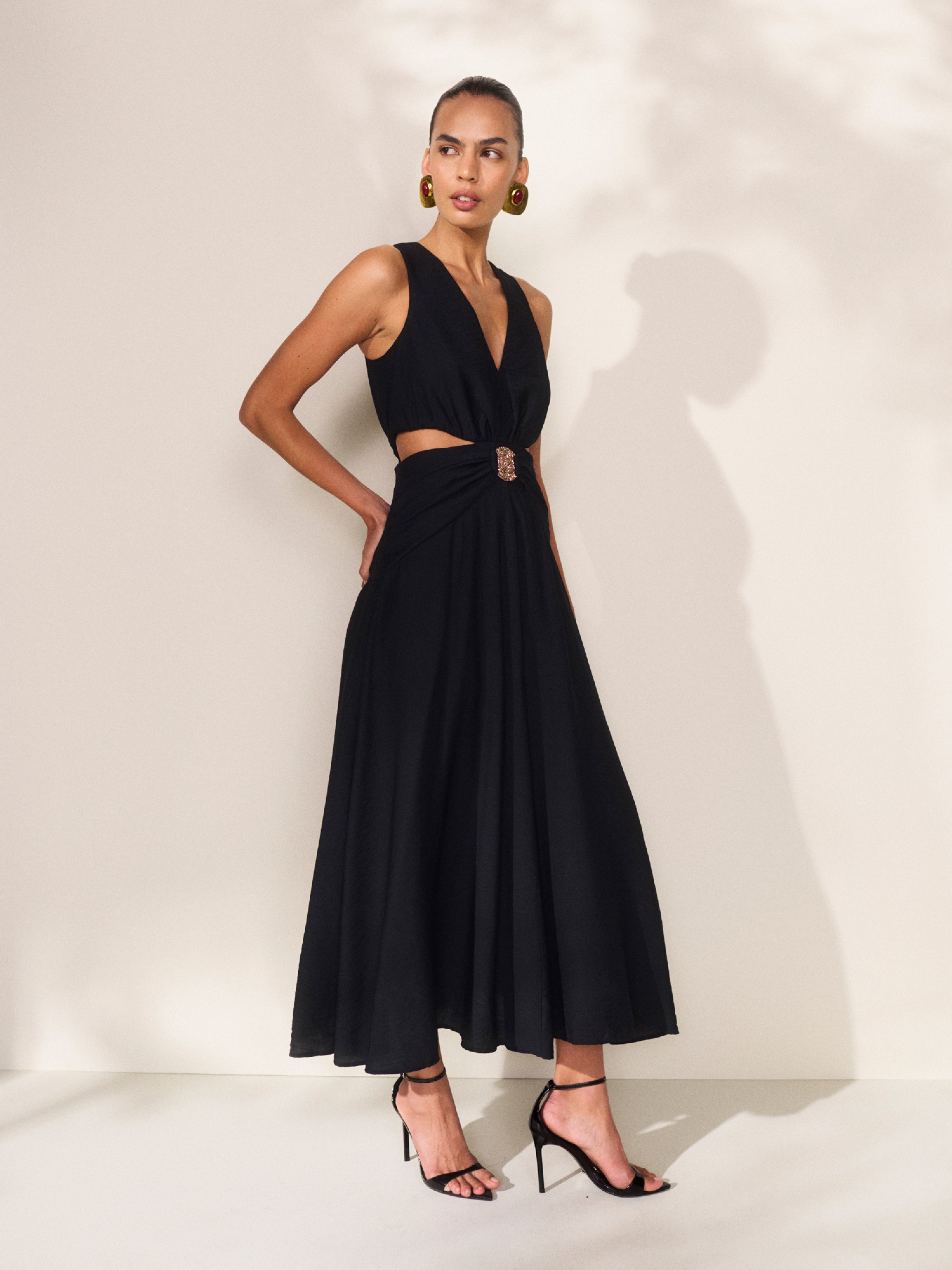 Layla Midi Dress Black | Cutout Midi Dress | SHEIKE