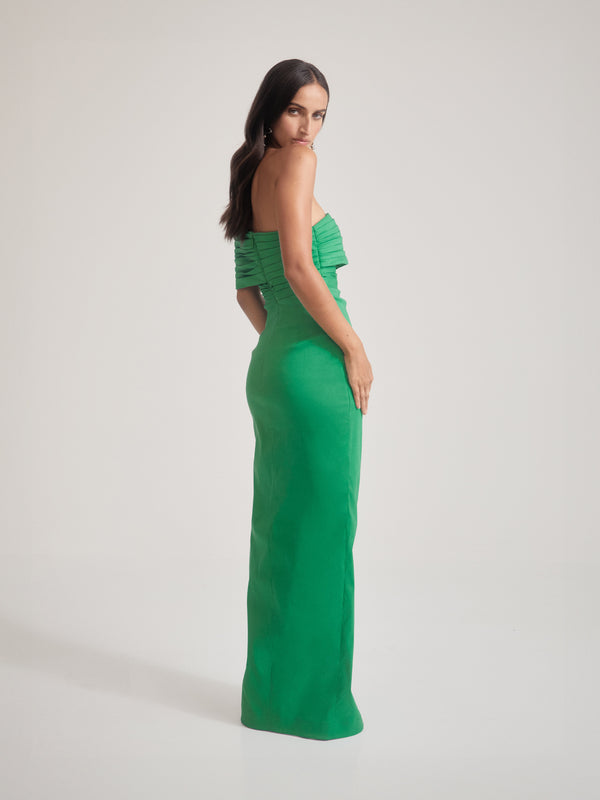 GISELLE GOWN IN JADE GREEN CAMPAIGN IMAGE