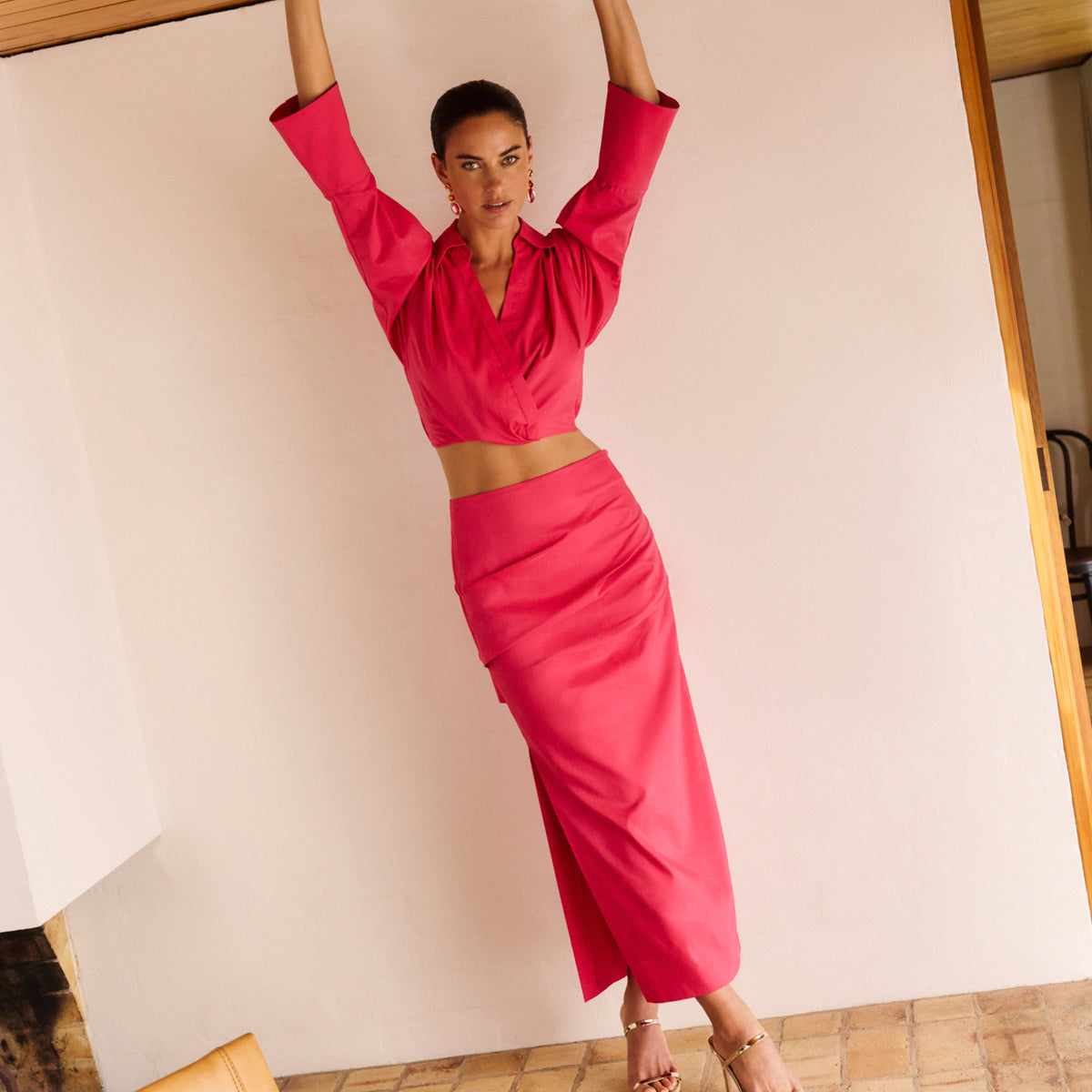 Madison Midi Skirt Raspberry | Midi Skirt | SHEIKE