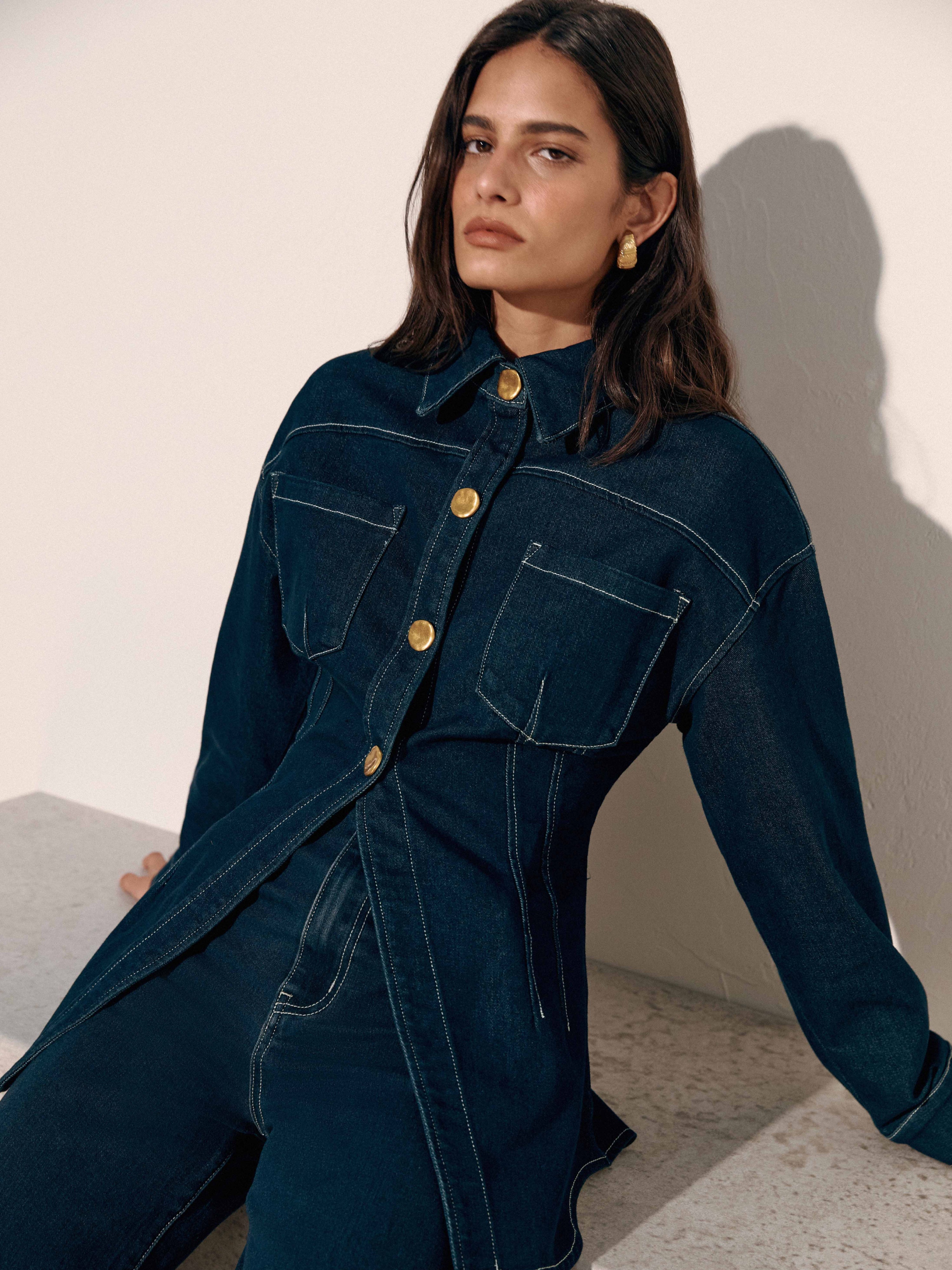 Broadway Denim Shirt Indigo | Denim Shacket | SHEIKE