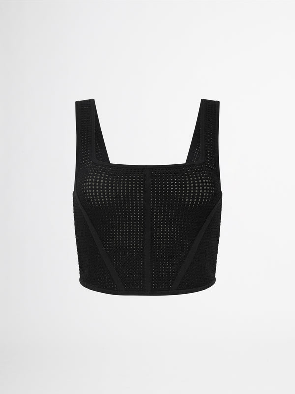 CAGE KNIT TOP IN BLACK GHOST IMAGE