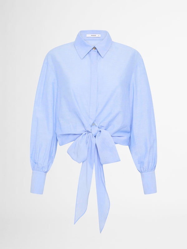 BRAVO LONG SLEEVE WITH TIE FRONT SHIRT IN CHAMBRAY BLUE GHOST IMAGE