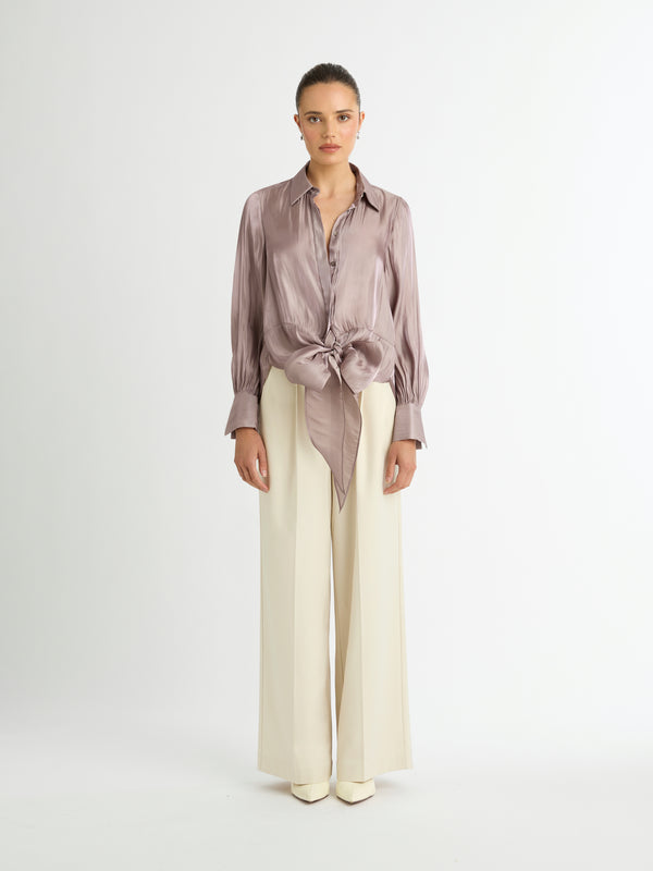 MERCURY FRONT TIE SHIRT IN MATALLIC TAUPE FRONT IMAGE