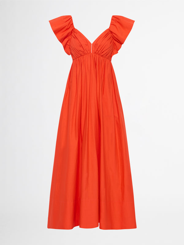 BERMUDA FRILL SHOULDER MAXI DRESS IN RED GHOST IMAGE