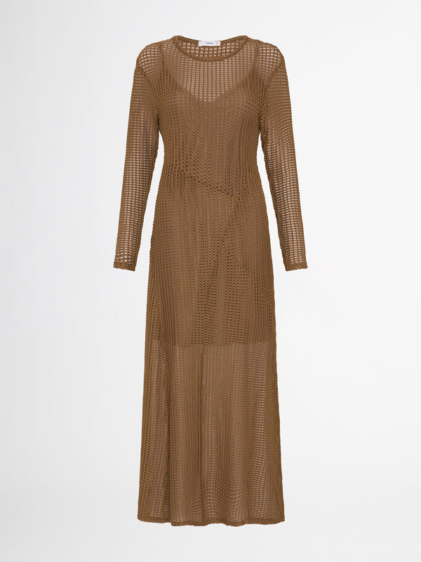 PAROS MIDI KNIT DRESS WITH SLIP IN BROWN  GHOST IMAGE
