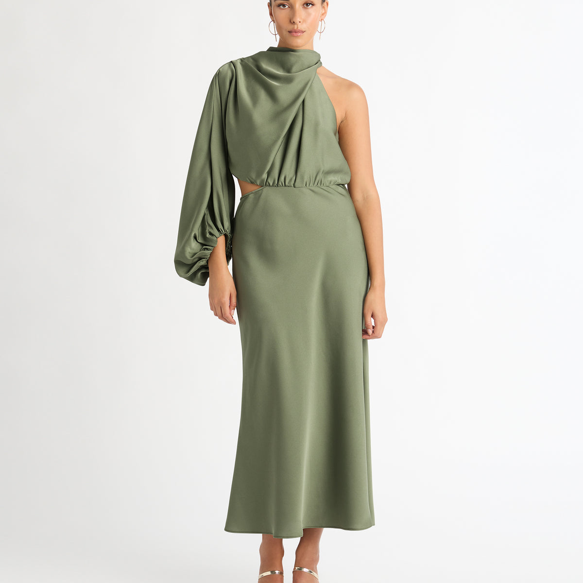 Olivia Maxi Dress Green | Satin Evening Dress | SHEIKE