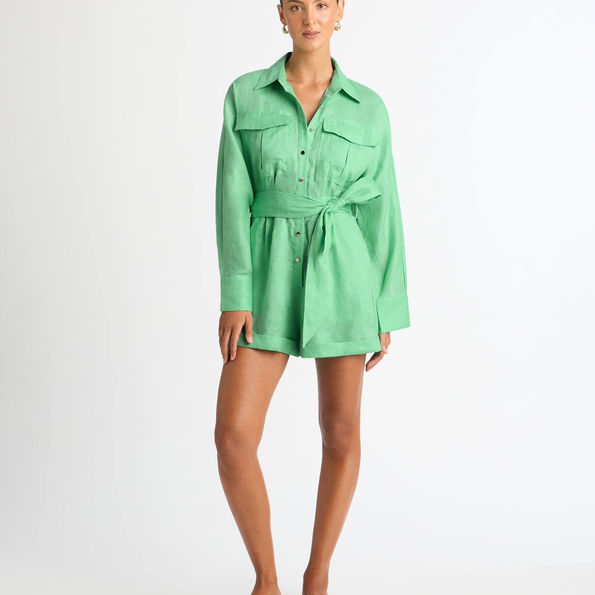 Palma Linen Playsuit Green | Relaxed Linen Playsuit | SHEIKE