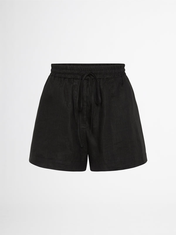 LEO LINEN SHORTS IN BLACK GHOST IMAGE