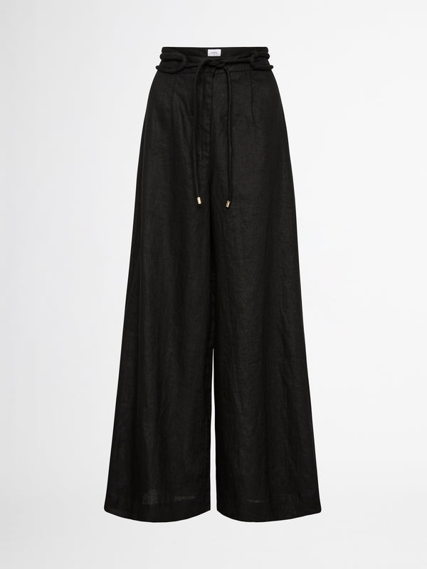 MIA LINEN WIDE LEG PANT IN BLACK GHOST IMAGE
