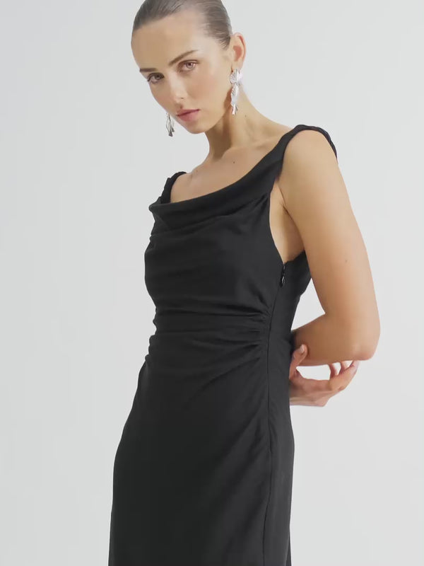ANGELINA MIDI DRESS IN BLACK WITH TWISTED STRAPS VIDEO