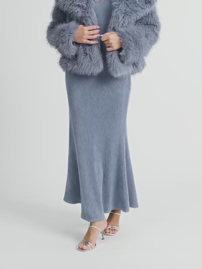 Adelle Fur Coat Dove Blue | Faux Fur Jacket | SHEIKE